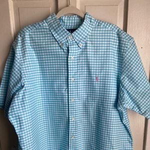 Polo. Short sleeve Baby Blue plaid button down